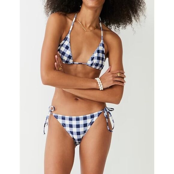 J. Crew String Hipster Bikini Bottom in Gingham Sz. M - Picture 1 of 6